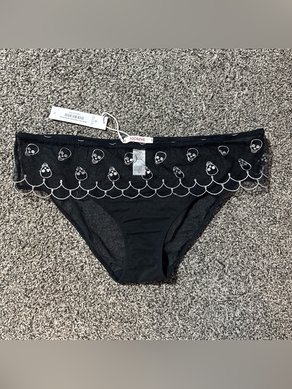 Adore Me Cheeky Black Faux Scalloped Lace Embroidered Skull Pattern Panties (M)